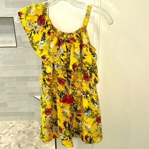 BCBGirls Yellow Floral Romper with Fun Asymmetrical One Sleeve Size 10/12 Girls